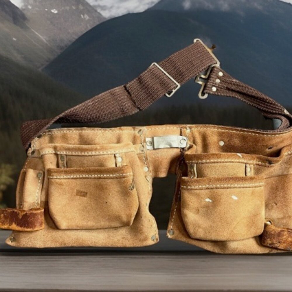 Leather Suede Carpenter Tool Belt Vintage Pockets Construction Electrician Work